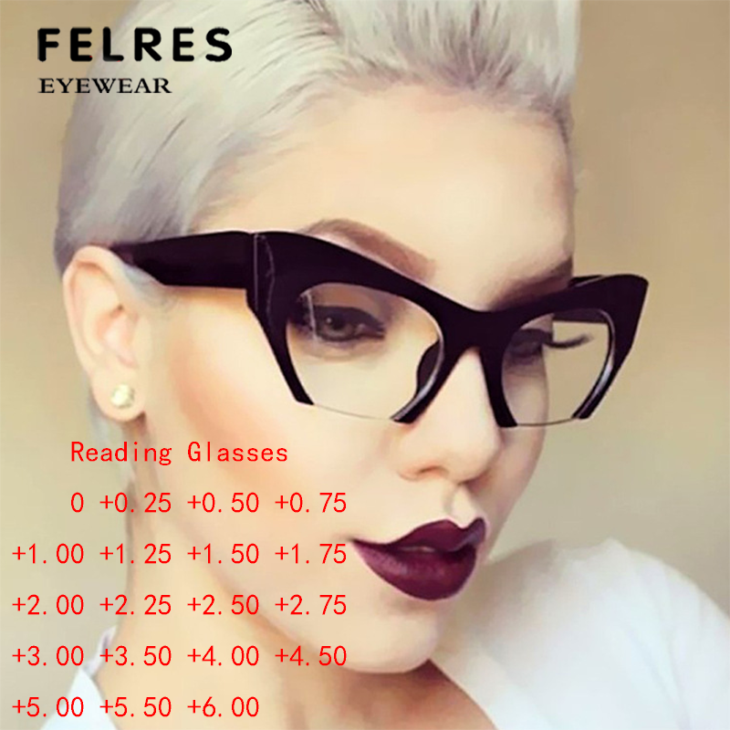 Cat Eye Blue Light Blocking Reading Glasses Women Clear Lens Half Frame Glasses
