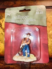Holiday Time Village Mini Man Farmer Sowing Scythe Figure Glitter Christmas Gift