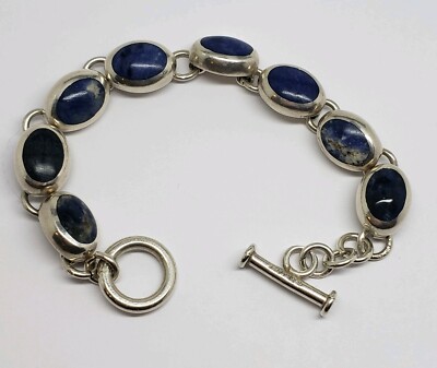 VINTAGE MEXICO STERLING SILVER AND NATURAL SODALITE BRACELET