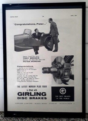 Framed original Classic Car ad for Girling & Morgan Plus Four from 1960