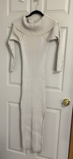 Off the SHoulder Anthropologie Dress Womens Medium Tan Cream Ribbed Body Contour