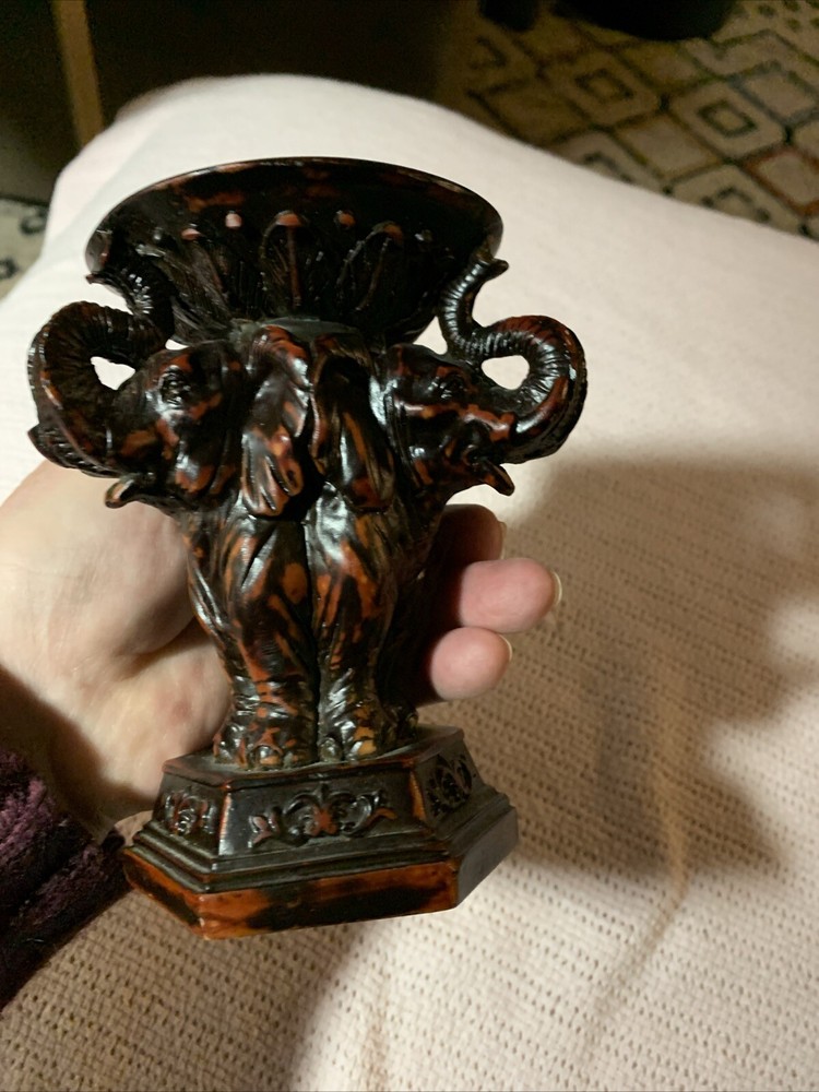 Vintage Bohemian Style Elephants Stand. Heavy Duty. Raised Trunks. Unique