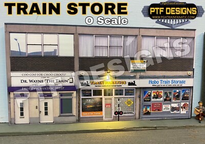 O Scale Scratch Built ''TRAIN STORE  Building Flat w/LED   MTH Lionel