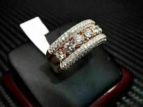 2.50 CT Round Cut Real Moissanite Men's Wedding Band Ring 14K Rose Gold Finish - Picture 4 of 4