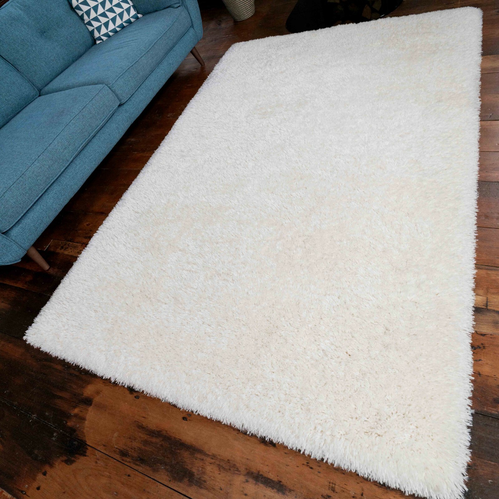 Plain Cream Fluffy Rugs Shaggy Pile Bedroom Carpet Non Shed Large Small ...