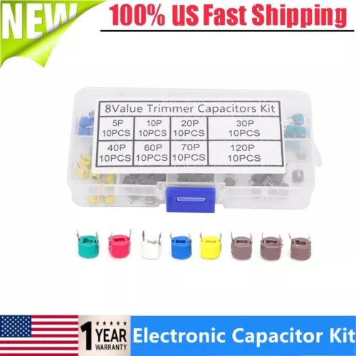 80pcs 6mm Trimmer Capacitor 5/10/20/30/40/60/70/120P Electronic Capacitor Tool