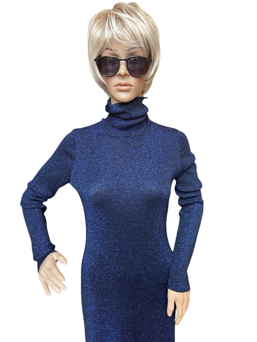 zara blue metallic dress Zara Metallic Long Sleeve V-Neck Dress