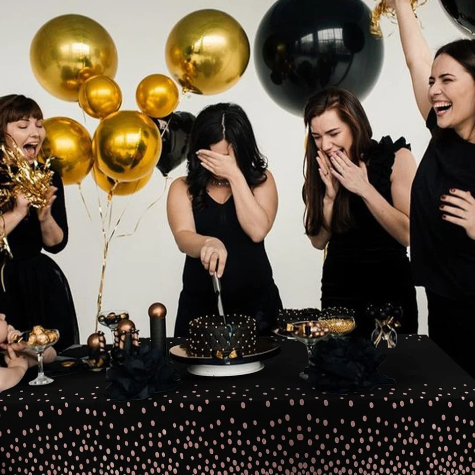 Tablecloth 137x274cm 3 Pack Black Rose Gold Dot Plastic Party Picnic Cover - Image 4 of 4