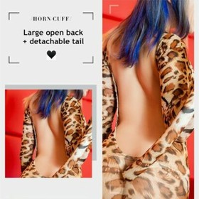 Women Sexy-Lingerie  Cosplay Costume Leopard Long Sleeve Silky Catsuit Bodysuit