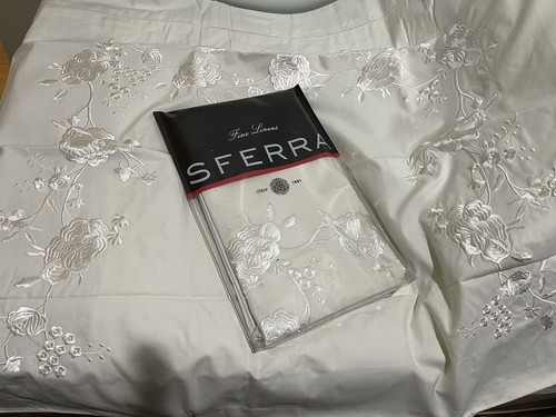 Sferra Italy NWT 2pc Euro Shams Rosina 406TC Percale Embroidery Ivory/White
