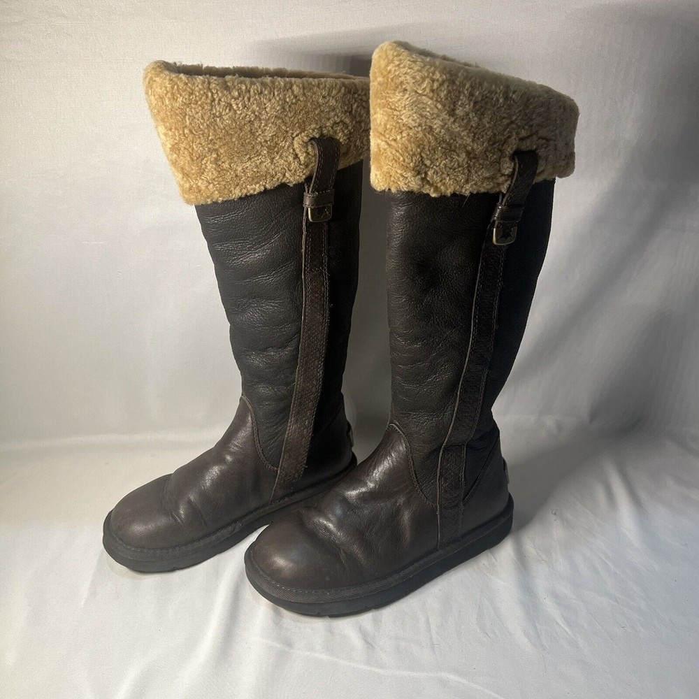UGG Size 5 Locarno 5191 Brown Leather Shearling Womens Bomber Warm Boots