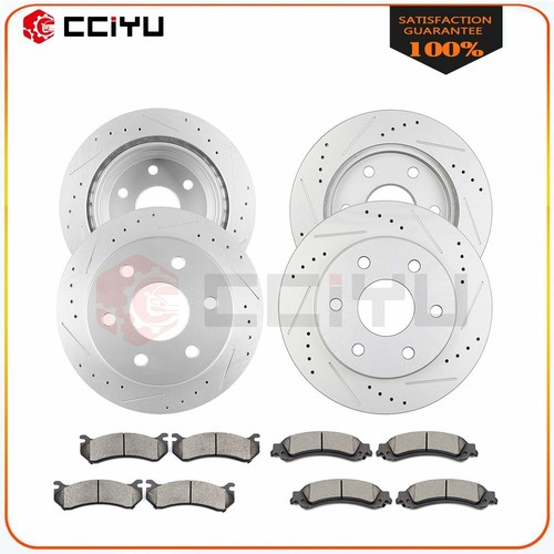 Front & Rear Drilled Slotted Rotors + Brake Pads For Chevy Silverado
