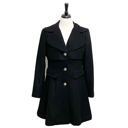 Jessica Simpson Black Wool Blend Long Coat Gold Tone Buttons Medium GUC