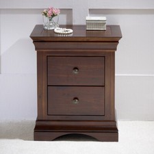 Bedside Table 2 Drawer French Hardwood Mahogany Stained Bedroom Storage