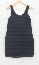 JACK Dress Women's Sz M Black Sleeveless Stripe Crochet Trim Shift LBD Nautical