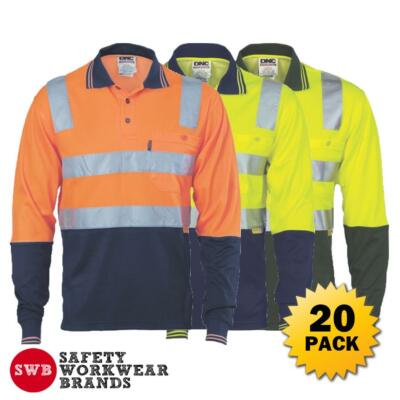 20 x DNC Workwear Mens Hi Vis 2 Tone Cotton Back Polo Shirt Reflective ...
