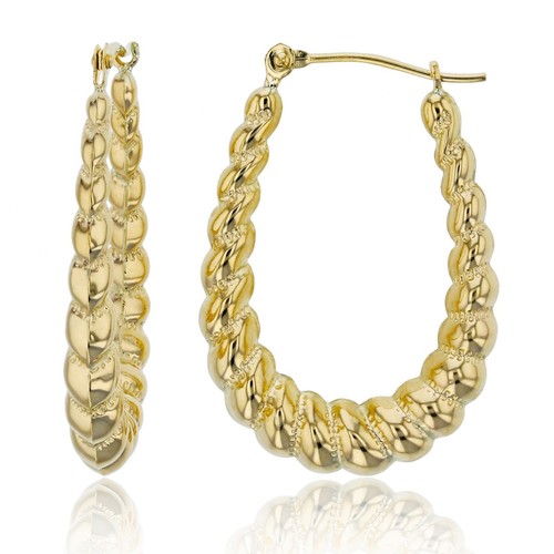 1  Ovale Taglio Diamante Milligrana Contorto Orecchini a Cerchio Vero 14K