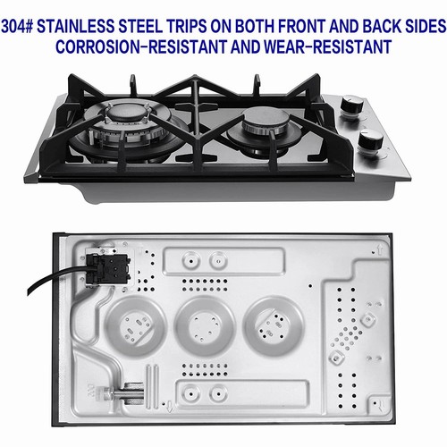 Cocina de gas 12" vidrio templado negro 2 quemadores placa incorporada convertible NG/LPG - Imagen 7 de 12