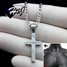 20"MEN Stainless Steel 2mm Silver Figaro Chain Necklace Small Cross Pendant*P67