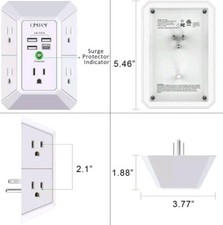 5 Outlet Extender with 4 USB Charging Ports 4.8A Total 3-Sided Multi Plug Adap
