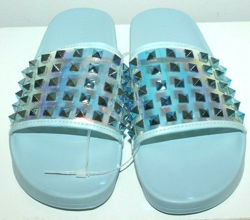 KATY PERRY THE TATUM SLIDES SANDALS IRIDESCENT BLUE WOMEN SZ 6 - Picture 2 of 5