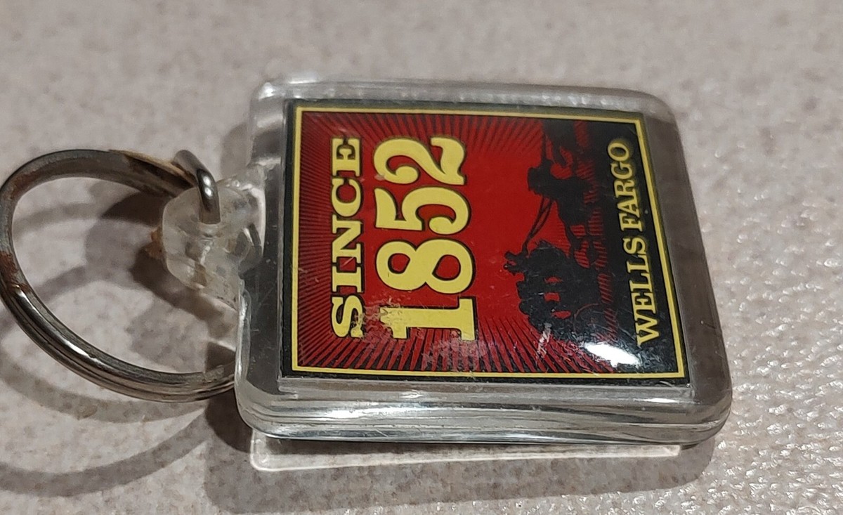 Wells Fargo Bank Keychain Vintage Plastic Keyring Advertising Logo