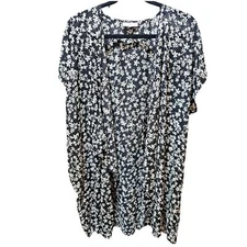Studio B by bobeau Dark Floral Open Front Sheer Longline Kimono Size XL