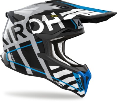 AIROH STRYCKER BRAVE GLOSS CROSS ENDURO FIBER HELMET WHITE BLUE GREY SIZE S