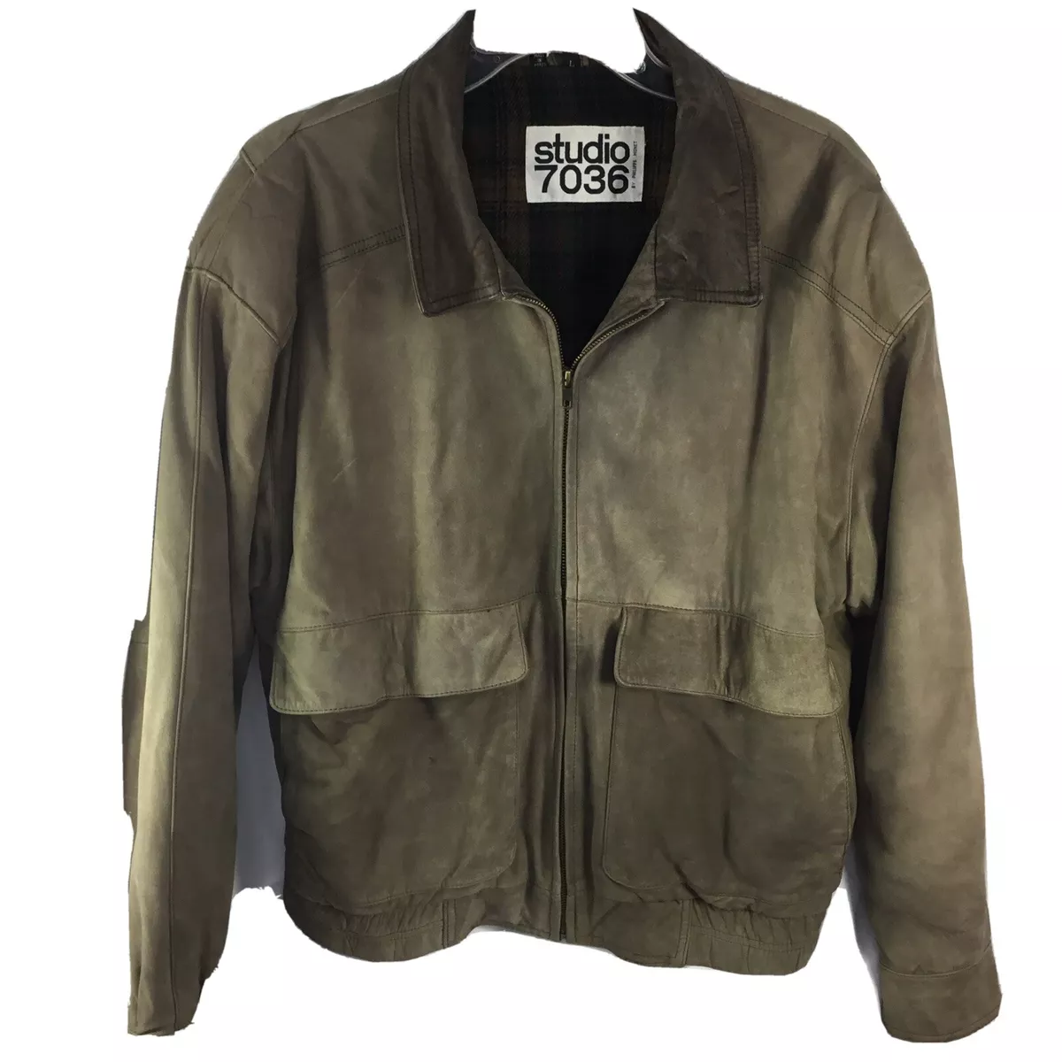 Studio 7036 Leather Bomber Jacket Size Large 1990s Green Phillip Monet eBay