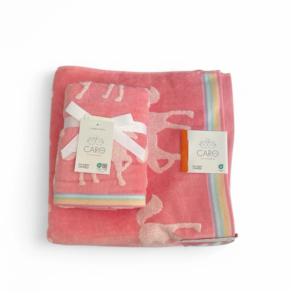 Caro Home 9PC Bath Towel Set UNICORN Coral Pink 100% Cotton Super Soft NEW - Image 4 of 4