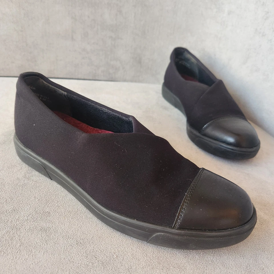 Mocassim Munro 7.5 preto nylon ameixa slip-on conforto flats athleisure feito nos EUA - Imagem 2 de 4