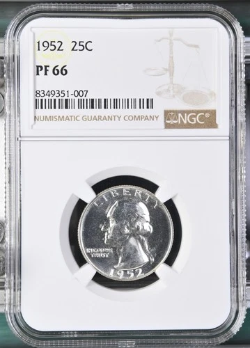 1952 Proof Washington SILVER Quarter NGC PF 66, PR66 PF66