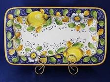 Tuscany Italy Italian Pottery Lemons Flowers Rectangular Platter Serving Tray