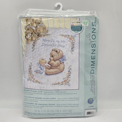 Dimensions Sweet Prayer Quilt Stamped Cross Stitch Kit #13088 Teddy Bear/Angel