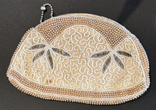 Vintage Ivory Beaded Art Deco Clutch Zipper Evening Bag, Fashion Gifts for Her