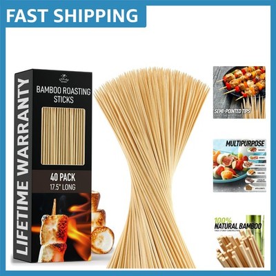 Eco-Friendly 40 Pack of Extra Long Bamboo Marshmallow Sticks - Camping Essential
