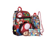 Super Mario Bros 5 PC Mochila Set 16" Bolso Escolar Sapo Bolsa de Almuerzo Aislada NUEVO