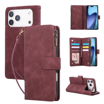 For iPhone 17e 16 15 14 13 12 11 Pro Max + Zipper Wallet Case Leather Flip Cover