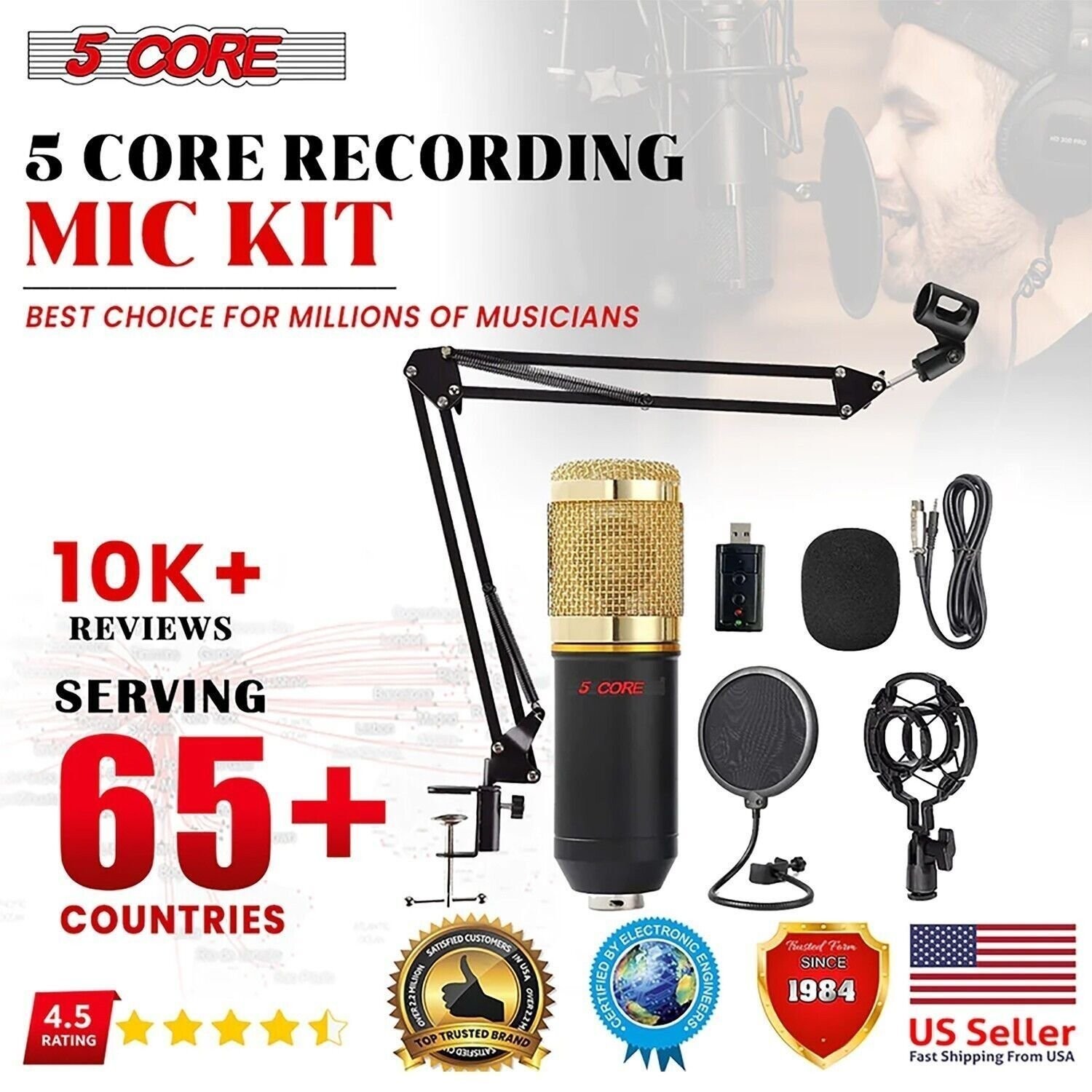 5Core Recording Microphone Podcast Bundle Professional Condenser Mic Kit