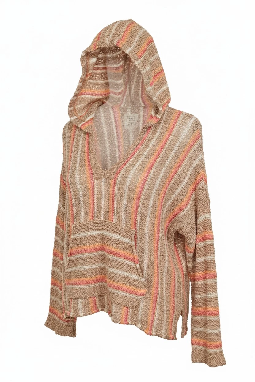 Soft Rip Curl Women's Long Sleeve Poncho Hoodie, Orange Pink Beach Style