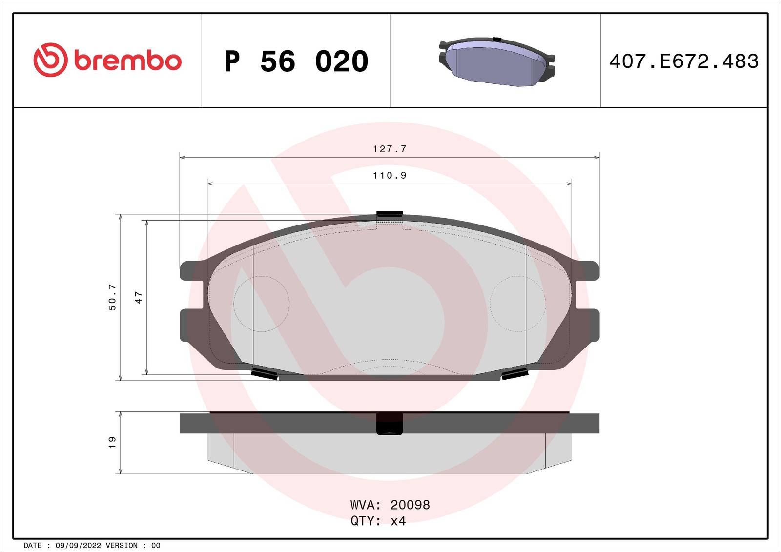 Brembo P56020 Bremsbelagsatz für Scheibenbremse Bremsbelagsatz für Nissan - Bild 5