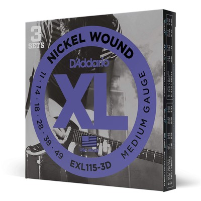 D'Addario XL Nickel Electric Guitar Strings 3 Pack Medium Gauge Bright Tone
