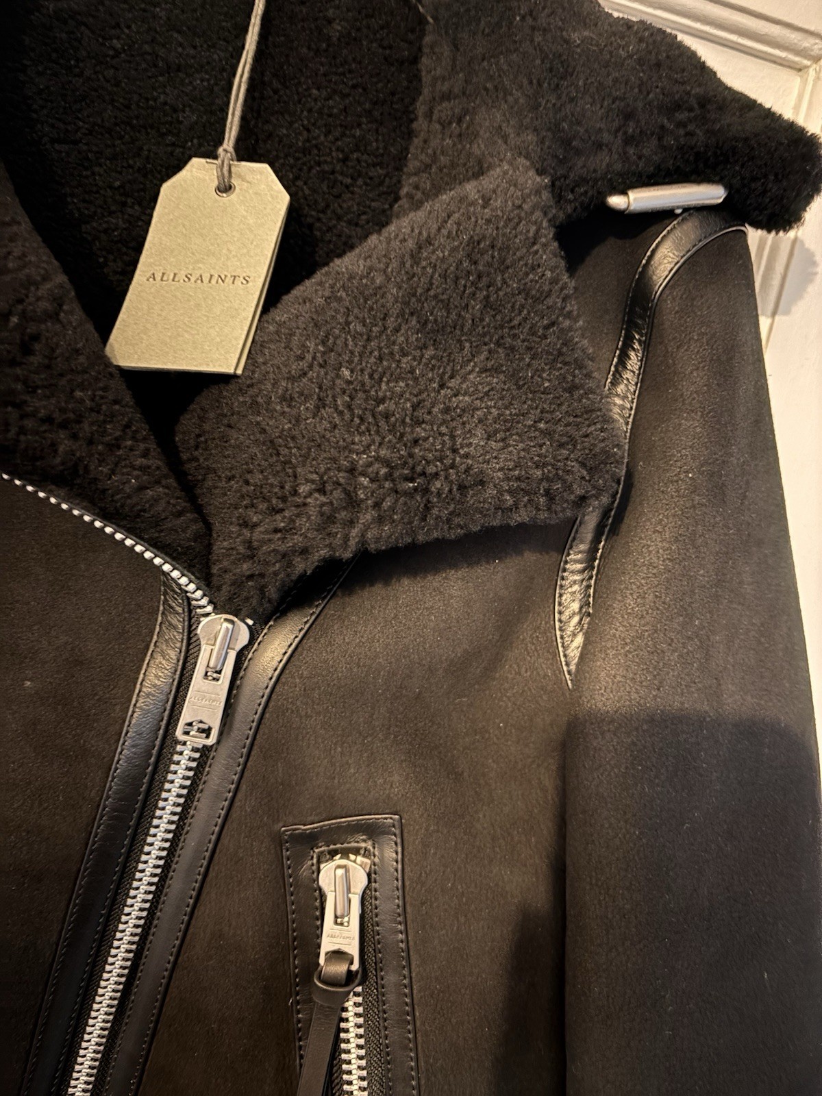 All Saints Rei Shearling Coat - Black - Size Medium - Brand New - RRP £899 image 3