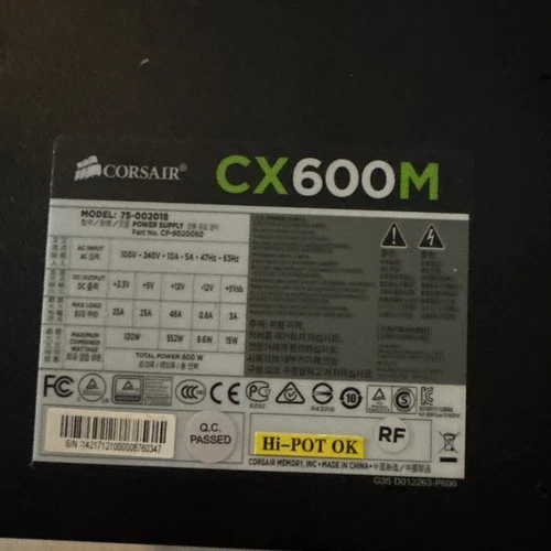 Corsair CX600M 75-002018 80 Plus Bronze 600W Semi Modular Power Supply