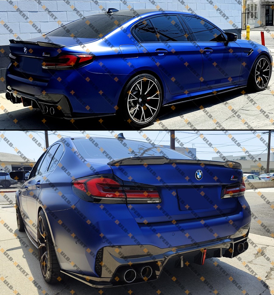 For 2018-23 BMW F90 M5 CTM LED Carbon Fiber Rear Diffuser Kit + CS Trunk Spoiler