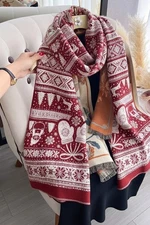 Nordic Christmas Knit Shawl Wrap – Red & White Winter Reversible Oversized Scarf