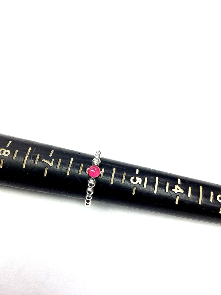 Pandora 925 Sterling Silver Pink Stone Beaded Ring Size 6 - Image 3 of 4