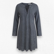 ASTR the Label Dark Gray Faux Suede Lace-Up Shift Dress Scalloped Hem Size Small