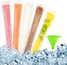 100 Ice Pop Bags with Silicone Funnel - BPA Free Freezer Pop Bags for Homemad...