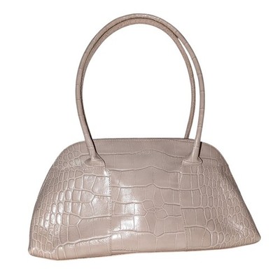 Furla Croc Embossed Beige Leather Satchel